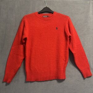 VTG Polo Ralph Lauren Sweater Pullover Shetland Wool Logo Size Youth Boys 16 Red